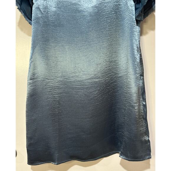 S'EDGE Easton Dress Metallic Blue Sateen Size Small NWT Tiered Short Sleeves - Picture 7 of 15